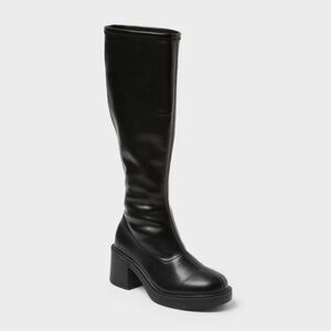 NEW Target Chunky Black Faux Leather Wide Calf Platform Knee High Boots US 11